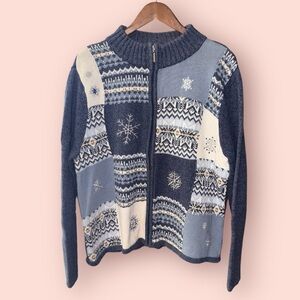 Classic Elements Christmas Plaid Blue Zip-Up Sweater - size 2XL